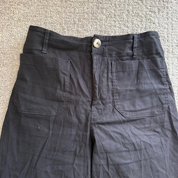 Maeve Colette Black Wide Leg Crop Linen Blend Pants 27 Minimal Coastal Career - Picture 2 of 10